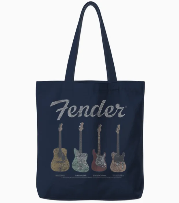 Fender Vintage Guitar Lineup T-Shirt Small Tote Bags in Navy