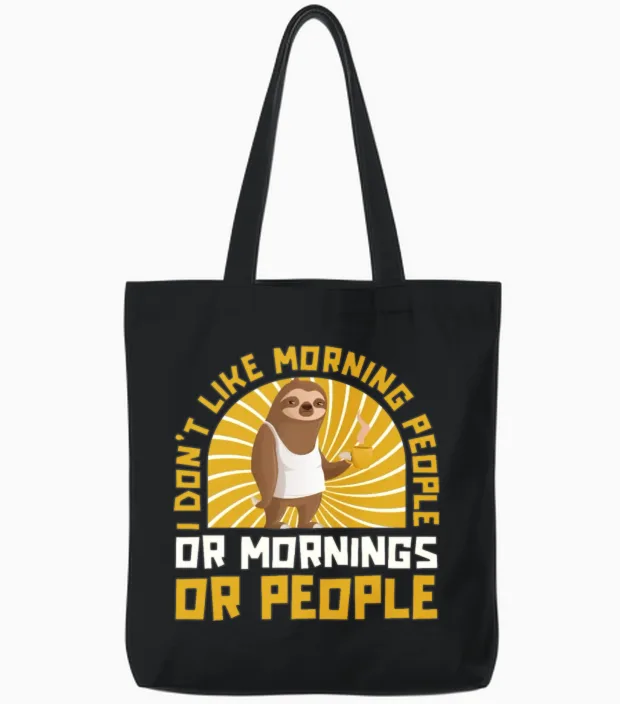 Sloth Funny Tote Bags in Black