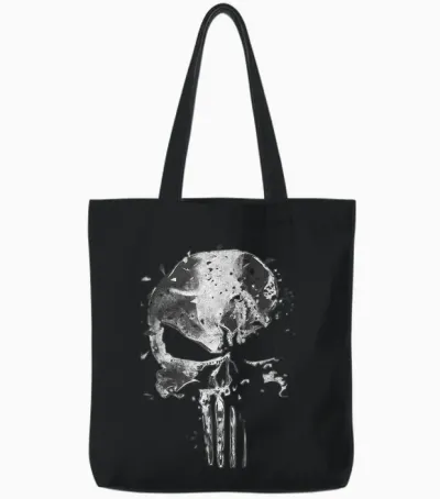 Marvel the Skull of the Punisher T-Shirt, Black, S Tote Bags - Black