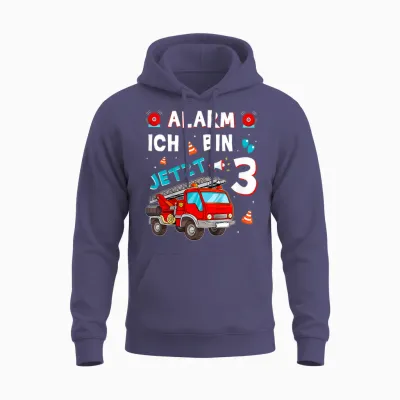 Children's 3rd Birthday Boy Girl Fire Brigade Gifts Fire Engine T-Shirt, Black Unisex Hoodie - Heather Sport Dark Navy