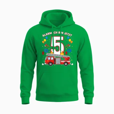 Alarm Ich Bin Jetzt 5 Feuerwehr Auto Kinder Geburtstag Unisex Hoodie - Irish Green