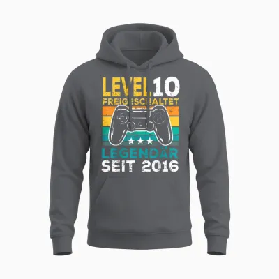 Level 10 Geburtstag Junge Gamer Mann Deko Jahrgang 2016 Unisex Hoodie - Charcoal