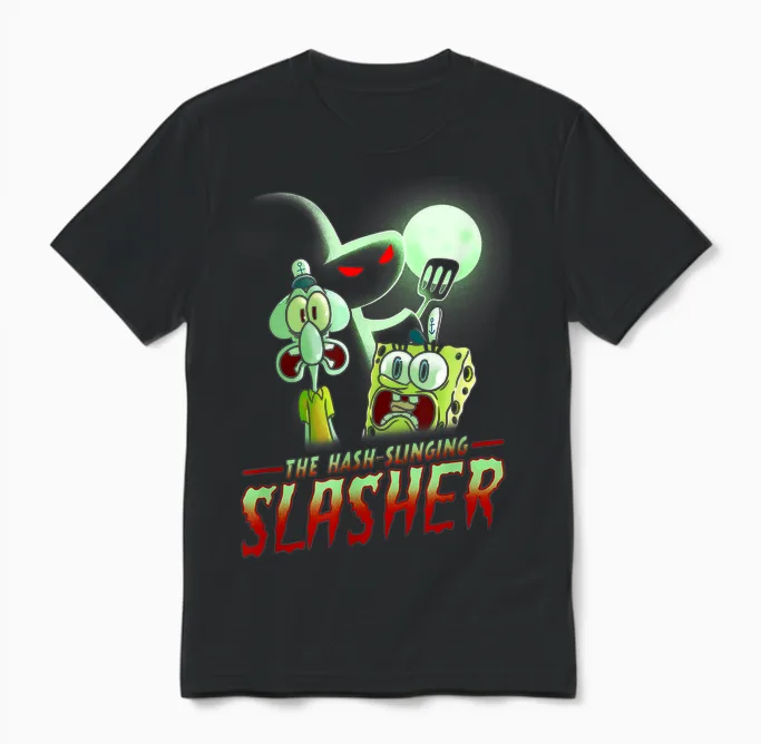 Spongebob Squarepants the Hash Slinging Slasher Spooky Unisex T-Shirt in Black