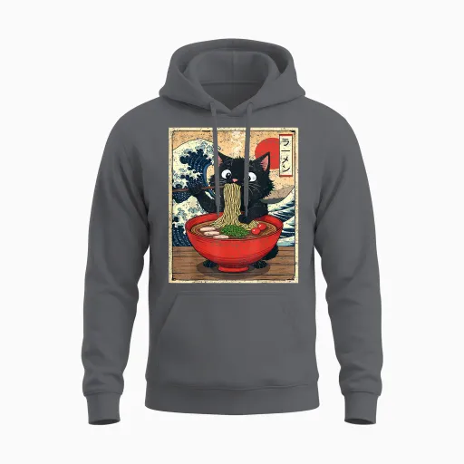 Vintage Cat Kawaii Neko Ramen Art Japanese Anime Funny Gifts T-Shirt, Black, S Unisex Hoodie - Charcoal