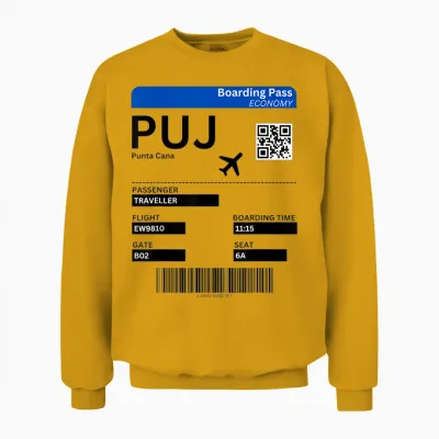 Boarding Pass Punta Cana Dominican Republic T-Shirt, Grey, S Unisex Sweatshirt - Gold