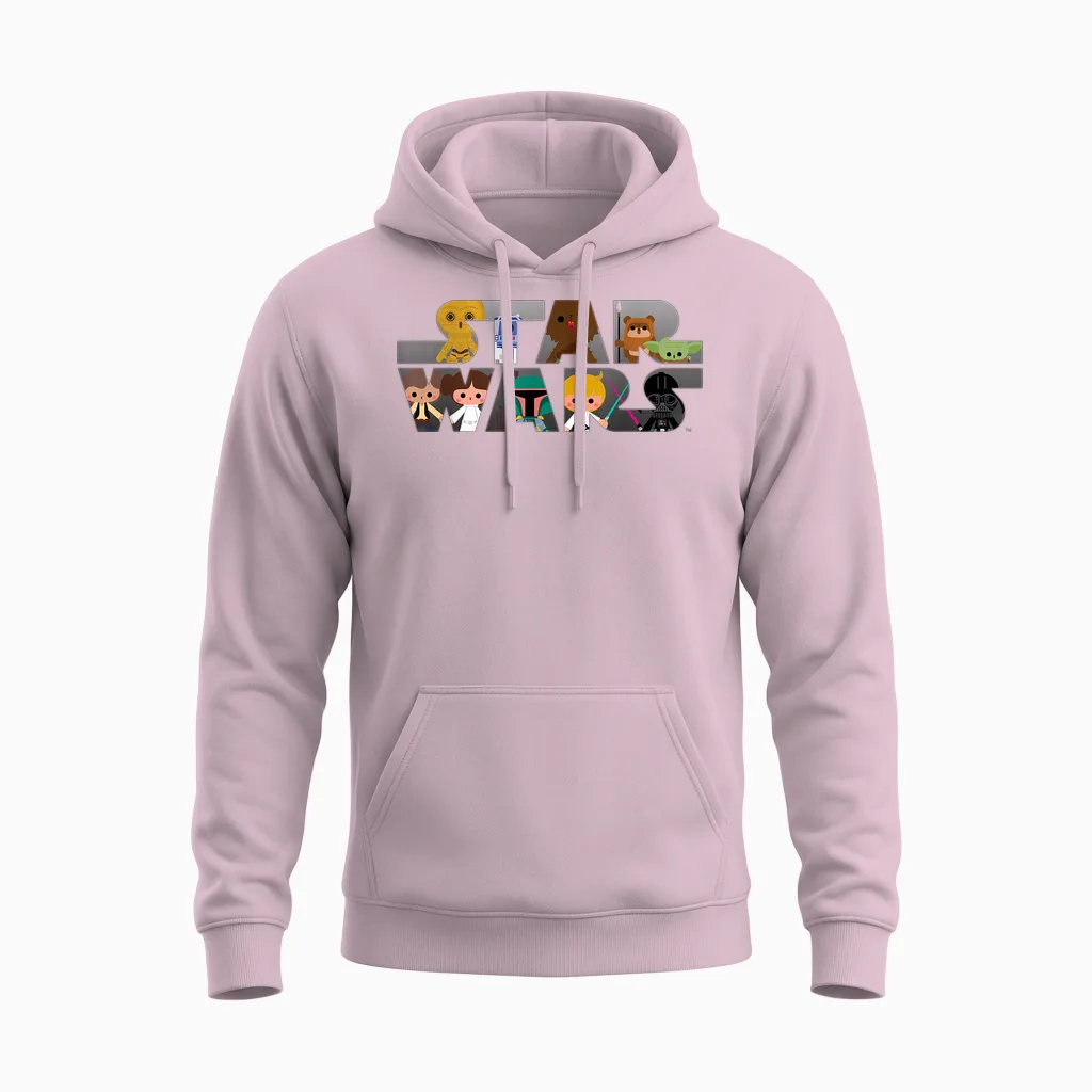 Star Wars Logo Kawaii Multi-Character Unisex Hoodie in Light Pink