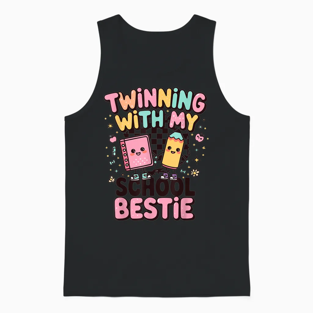 Twinning with My School Bestie Cute Matching Friend Twin Day Unisex Tank Top in Black