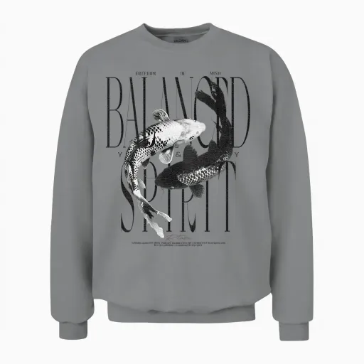 Vintage Graffiti Nishikigoi Fish Backprint Koi Carp T-Shirt, Gray Unisex Sweatshirt - Sport Grey