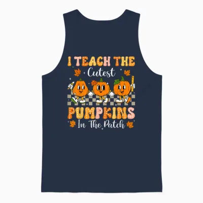 I Teach the Cutest Pumpkins in the Patch Teacher Halloween Unisex Tank Top - Navy