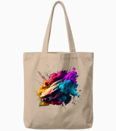 Bunter Sportwagen - Rennauto Tote Bags - Natural