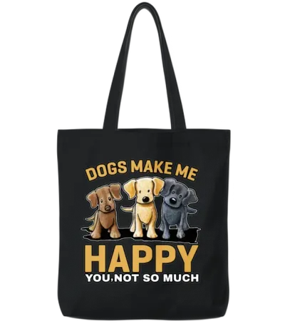 Dogs Make Me Happy Black Yellow and Brown Dog Tote Bags - Black
