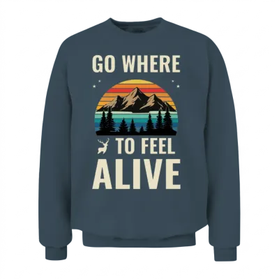 Go Where to Feel Alive Vintage Mountain Sunset Unisex Sweatshirt - Dark Heather