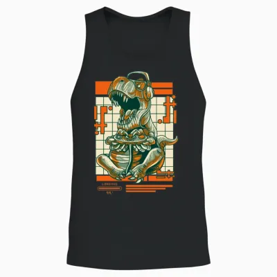 Retro T Rex Gamer Video Games Dinosaur Unisex Tank Top - Black