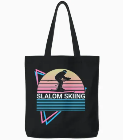 Slalom Skiing Retro Tote Bags - Black