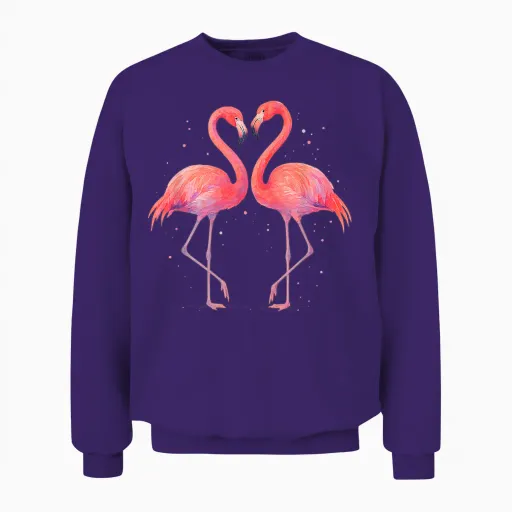 Watercolor Flamingo Couple Love Heart Unisex Sweatshirt - Purple