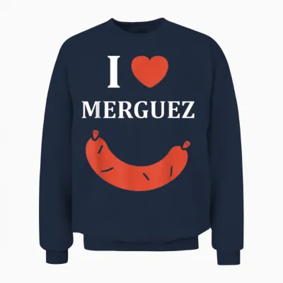 Funny Food Sausage Bbq I Love Merguez T-Shirt, Black, S Unisex Sweatshirt - Navy