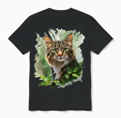 Katze Illustration Druck Tierliebhaber Portrait Grafik Katze Unisex T-Shirt - Black