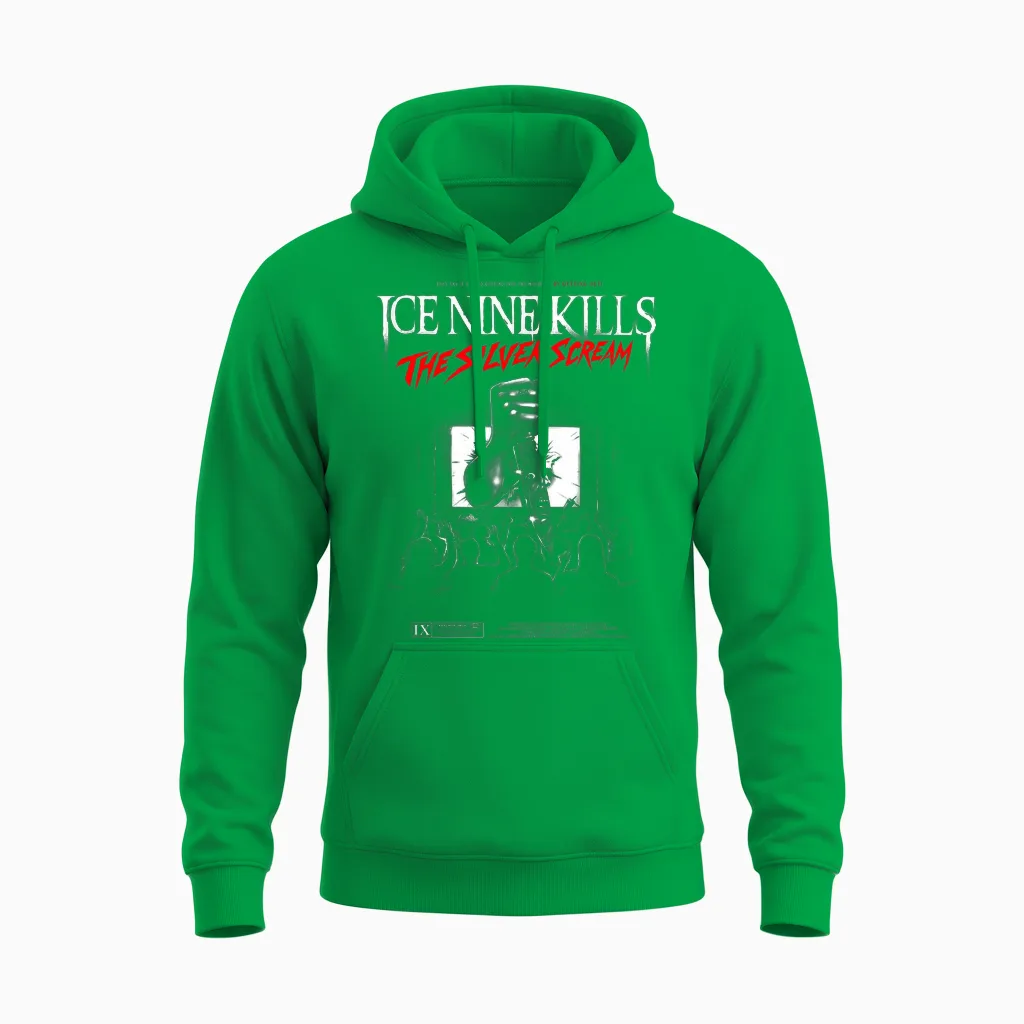 Ice Nine Kills the Silver Scream Cover T-Shirt, Black Unisex Hoodie in Irish Green