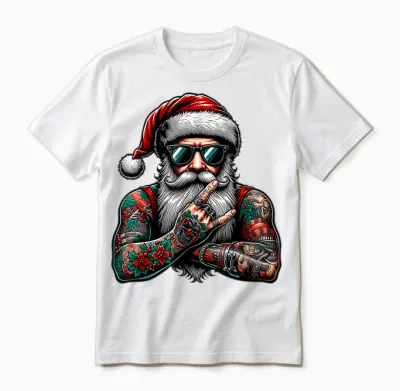 Tattooed Santa Claus Inked Xmas Men & Women Ugly Christmas Unisex T-Shirt - White