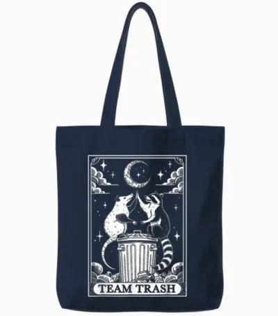 Tarot Card Vintage Team Trash Crescent Moon Opossum Raccoon Tote Bags - Navy
