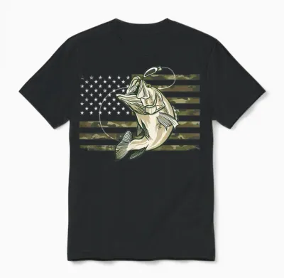 Fishing Camouflage Us American Flag Bass Fish Fisherman Camo Unisex T-Shirt - Black