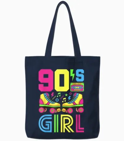 90s Girl 90s Outfit 90s Costume 90s Party 90s T-Shirt, Black Tote Bags - Navy