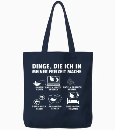 T-Shirt with German Text "dinge Die Ich in Meiner Freizeit Mache Angel" [german Langu, Black Tote Bags - Navy
