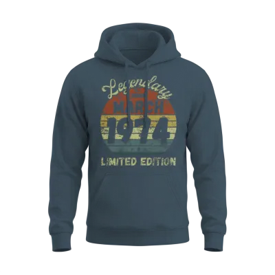 March 1974 - Vintage Birthday Present Unisex Hoodie - Dark Heather