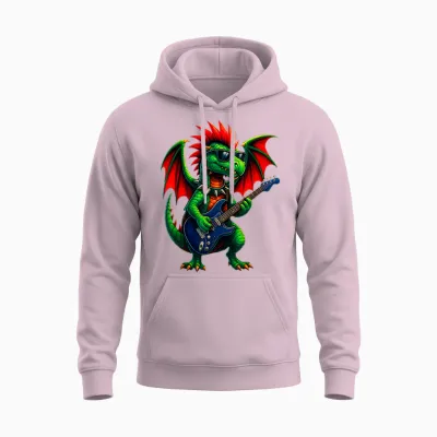 Dragon Punk Rock Funny Guitar Band Kids Boys Girls Unisex Hoodie - Light Pink