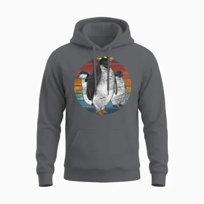 Retro Penguin Unisex Hoodie - Charcoal