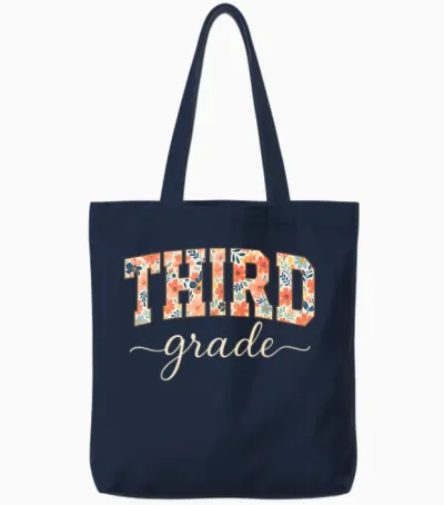 Floral Third Grade Back to School for Students and Teachers Tote Bags - Navy