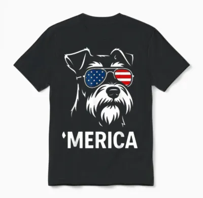 Patriotic Miniature Schnauzer Dog 'merica 4th of July Funny Unisex T-Shirt - Black