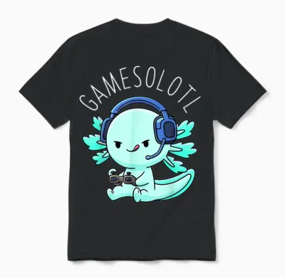 Otaku Lifestyle Threads Shirt Co. Gamesolotl Axolotl Gamer Anime Gifts Kawaii Boys Girls T-Shirt, Black Unisex T-Shirt - Black