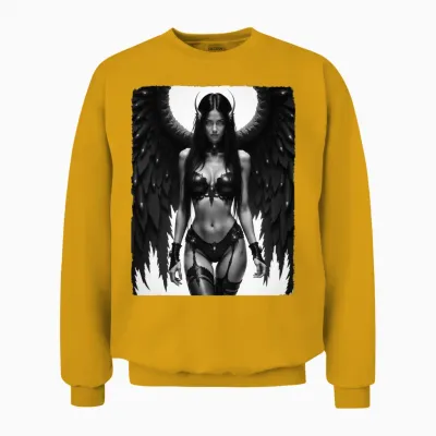Sexy Angel Girl Sur T-Shirt - Fallen Angel Battle Ready Manche Longue Unisex Sweatshirt - Gold