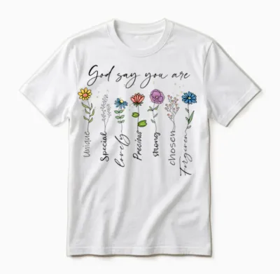 God Says You Are Floral Christian Faith Flowers Bible Verse T-Shirt, White Unisex T-Shirt - White