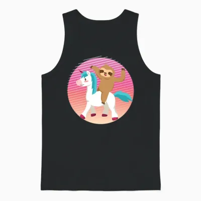 90s Retro Sloth Unicorn Unisex Tank Top - Black