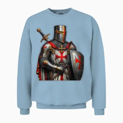 A Warrior of Christ Knights Templar Cross Aged Man T-Shirt, Black Unisex Sweatshirt - Light Blue