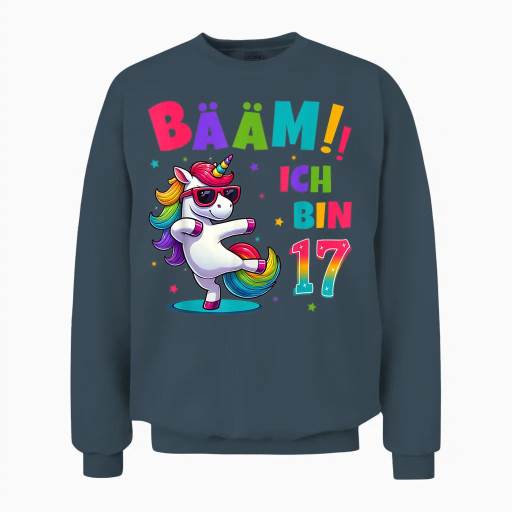 17th Birthday Boy Girl Party Outfit Unicorn Gifts T-Shirt, Black Unisex Sweatshirt in Dark Heather