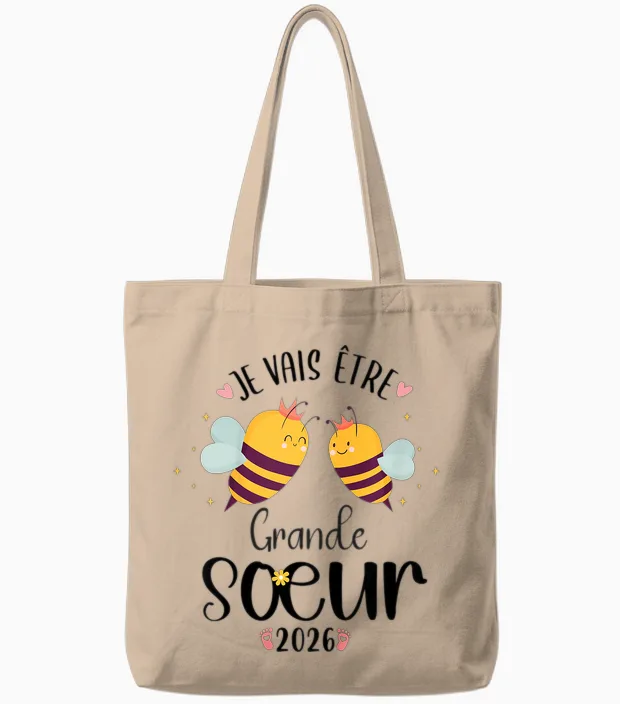 Child Future Big Sister 2026 Je Vais Etre Grande Soeur Tote Bags in Natural