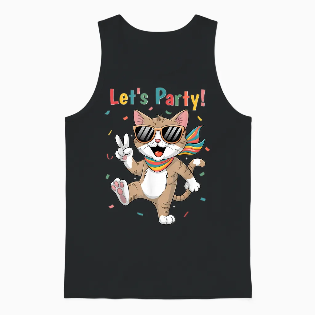 Katze Let's Party Outfit Damen Herren Junge Mädchen Katzen Unisex Tank Top in Black