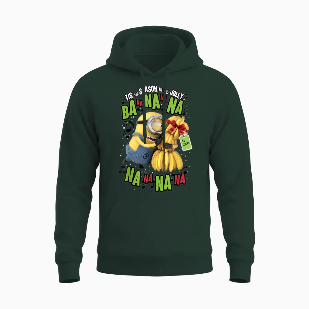 Despicable Me Minion Banana Present Christmas Short Sleeve Unisex Hoodie in Forest