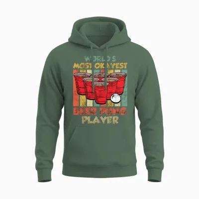 Worlds Most Ok Beer Pong Player Game Beer Pong Unisex Hoodie - Military Green