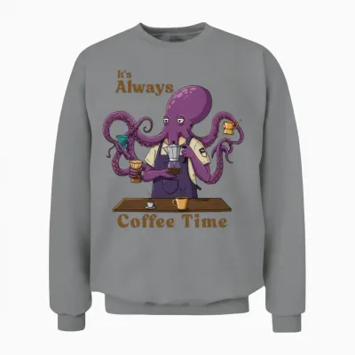 Cosmic Barista Octopus | Funny Coffee Time Design Unisex Sweatshirt - Sport Grey