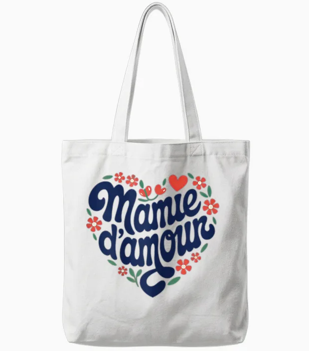 Mamie D'amour Coeur Fleurs Cadeau FĂȘte Des Grands MĂšres Tote Bags in White