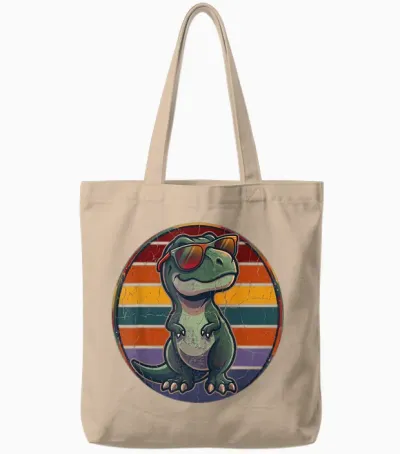 T-Rex Retro Männer Kinder Frauen Lustiger Dinosaurier Tote Bags - Natural