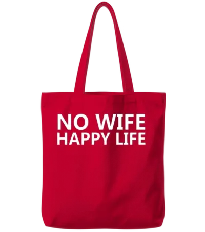 No Wife Happy Life Tote Bags - Red