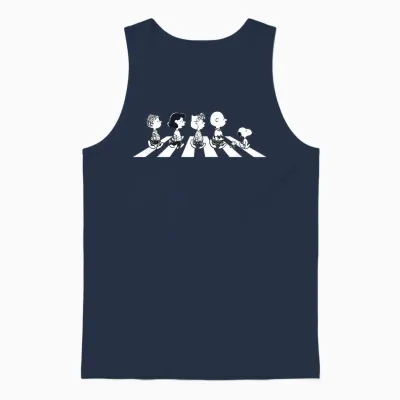 Peanuts Snoopy Charlie Woodstock Beatles Walking Fun Classic Unisex Tank Top - Navy