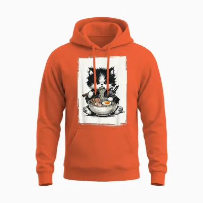 Chat Samouraï Art Japonais Ramen Nouveauté Kawaii Drôle Chat Unisex Hoodie - Orange