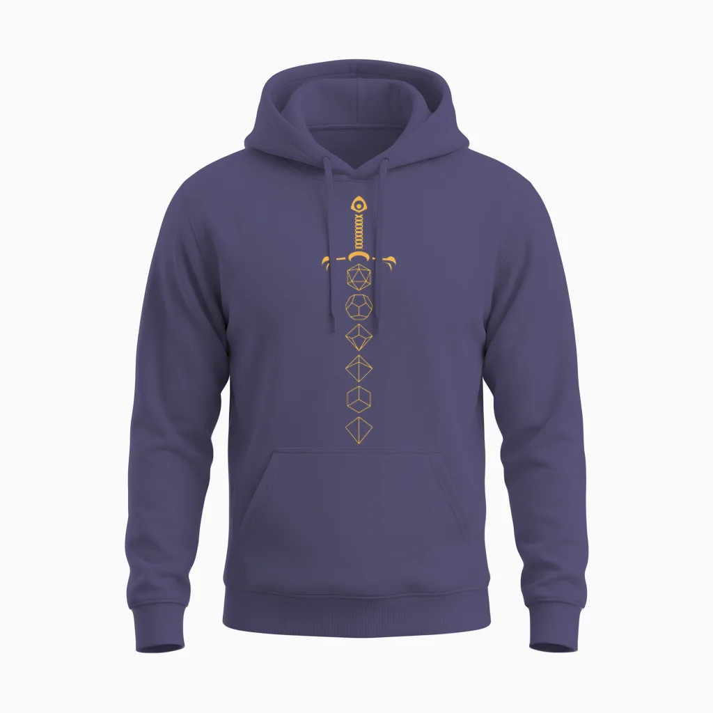 Dice Sword Vintage Retro Tabletop Rpg Role Play Game Unisex Hoodie in Heather Sport Dark Navy