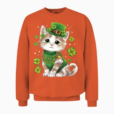 St Patricks Day Cat Leprechaun Hat Shamrock Saint Pattys Day Unisex Sweatshirt - Orange
